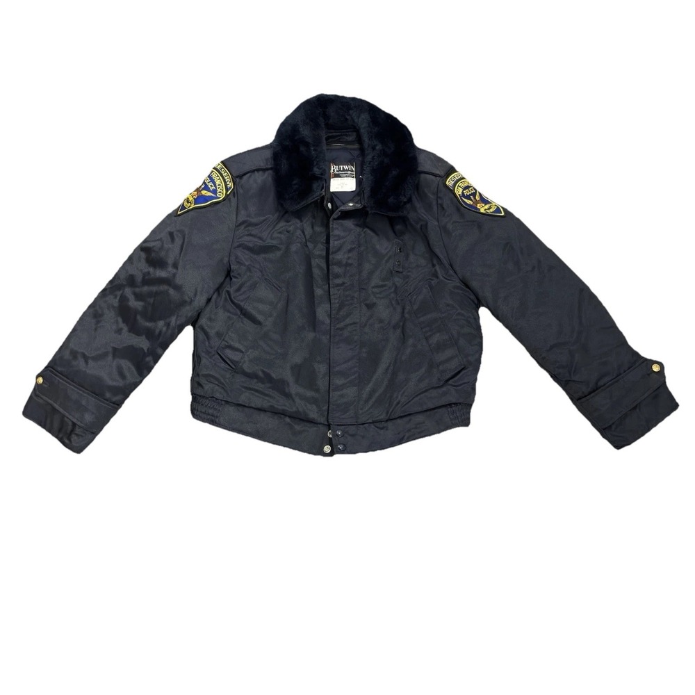 Vintage 1980s Butwin Navy Blue Bomber Jacket Button Up San Francisco Police Med
